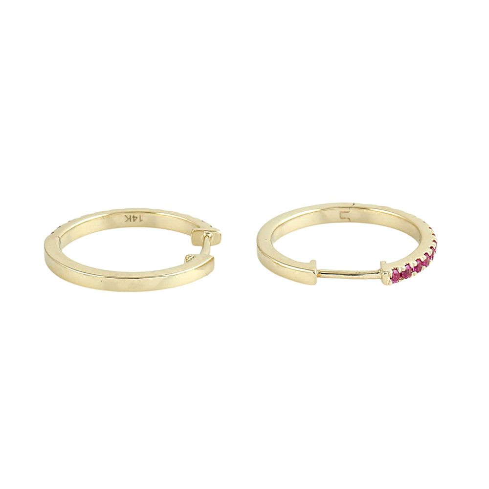 Pink Sapphire Pavé Hoop Earrings in 14K Yellow Gold