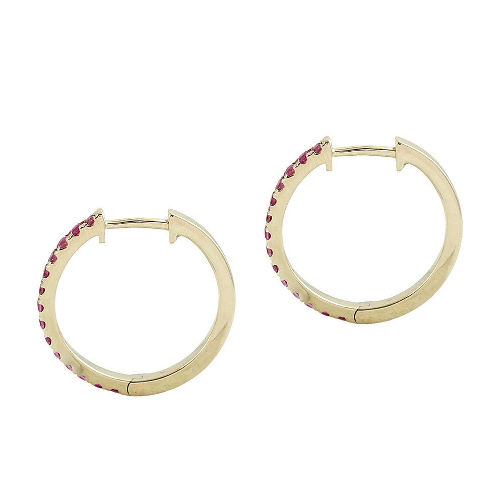 Pink Sapphire Pavé Hoop Earrings in 14K Yellow Gold