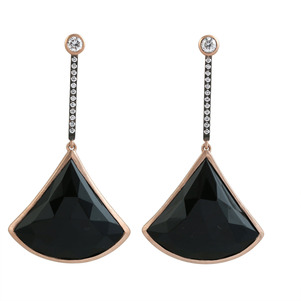 Black Onyx & Diamond Drop Earrings in 18K Rose Gold