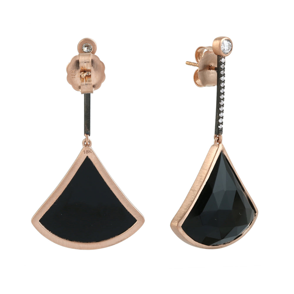 Black Onyx & Diamond Drop Earrings in 18K Rose Gold