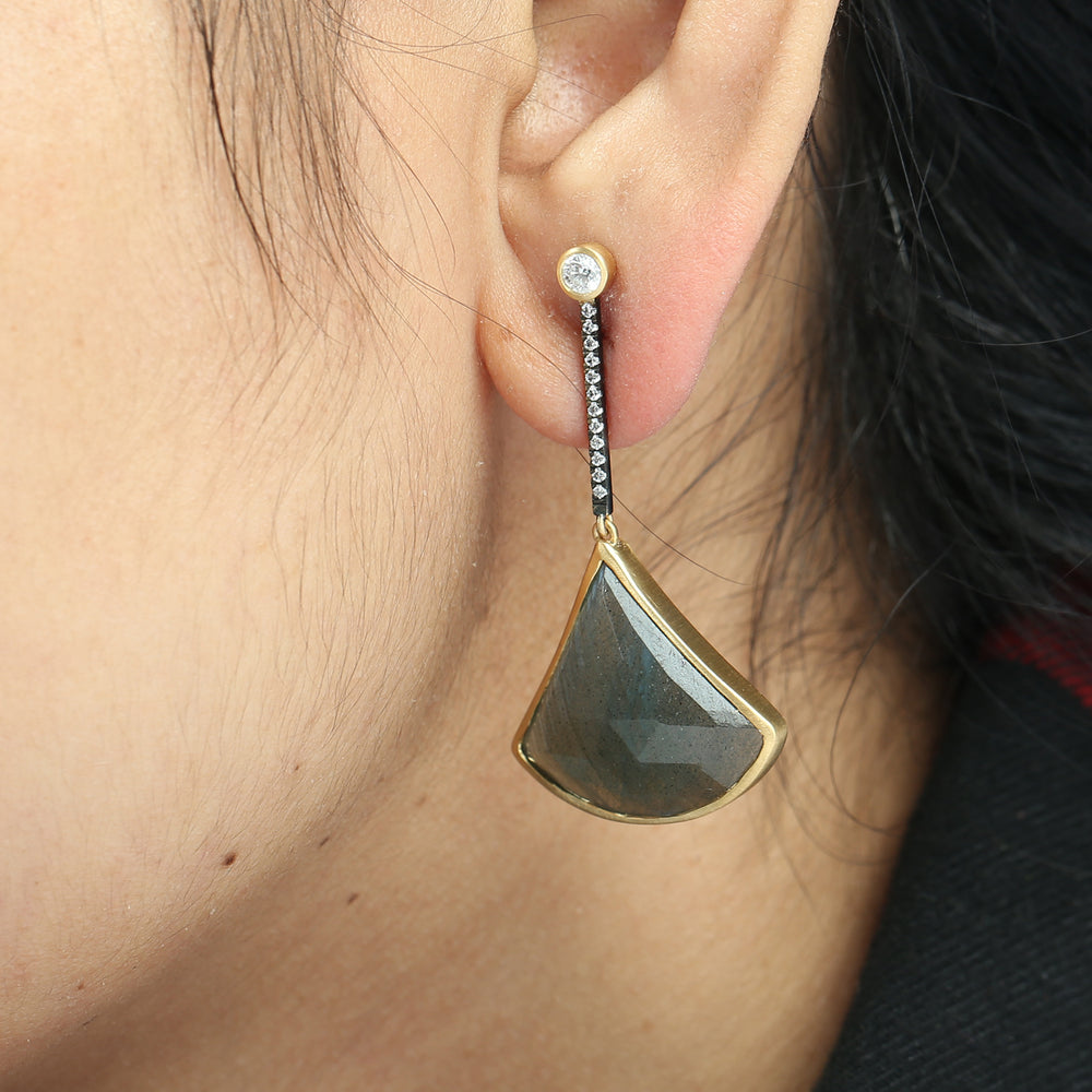 Labradorite & Diamond Drop Earrings in 18K Yellow Gold