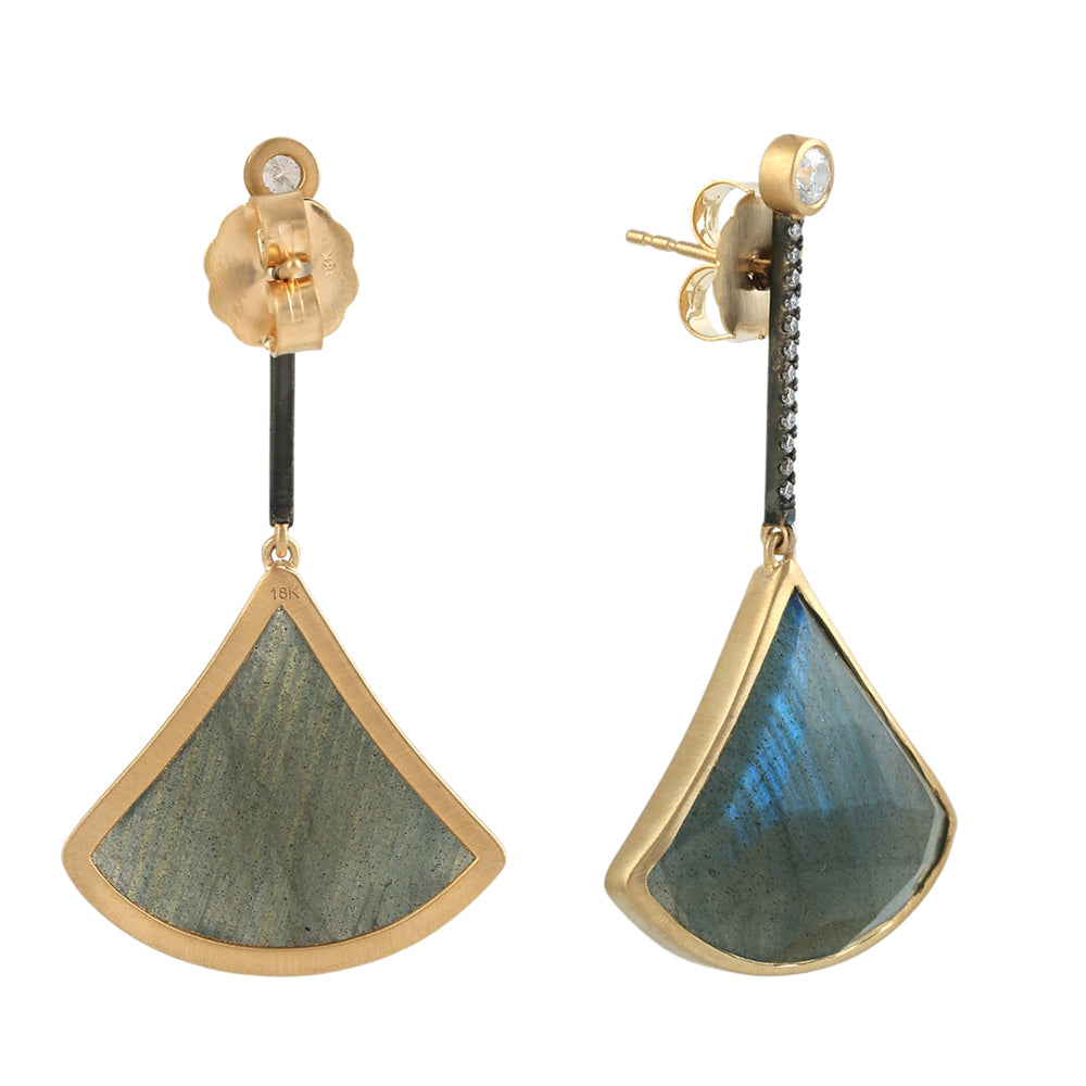 Labradorite & Diamond Drop Earrings in 18K Yellow Gold
