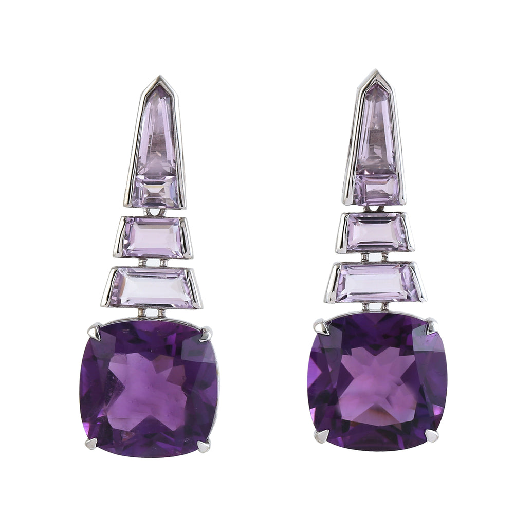 Amethyst & Lavender Amethyst Geometric Drop Earrings in 18K White Gold