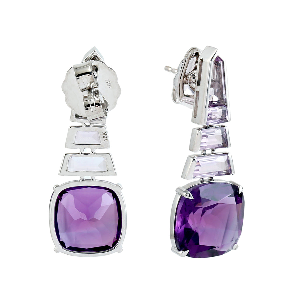 Amethyst & Lavender Amethyst Geometric Drop Earrings in 18K White Gold