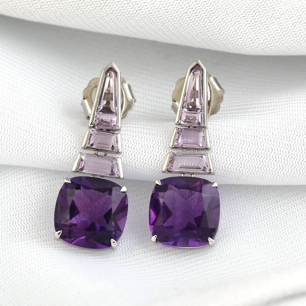 Amethyst & Lavender Amethyst Geometric Drop Earrings in 18K White Gold