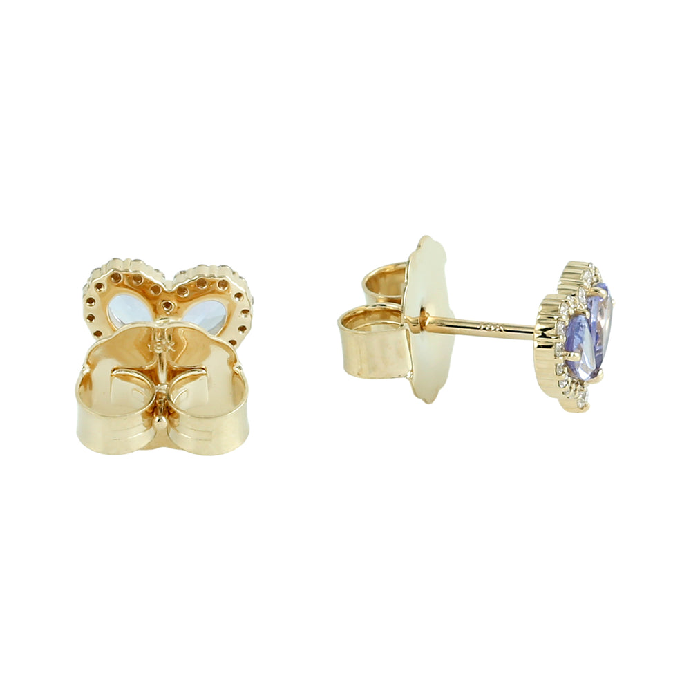Tanzanite & Diamond Heart Stud Earrings in 18K Yellow Gold