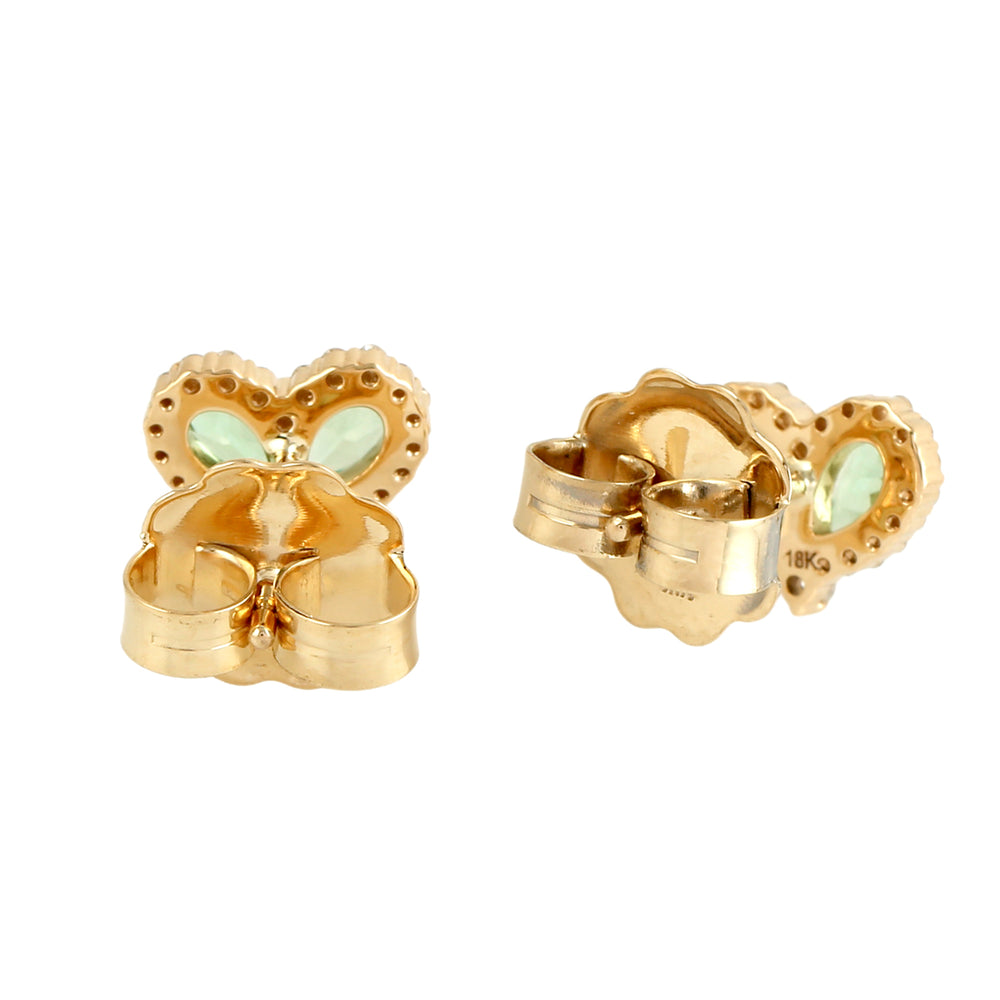 Pear Cut Tsavorite & Diamond Heart Stud Earrings in 18K Yellow Gold