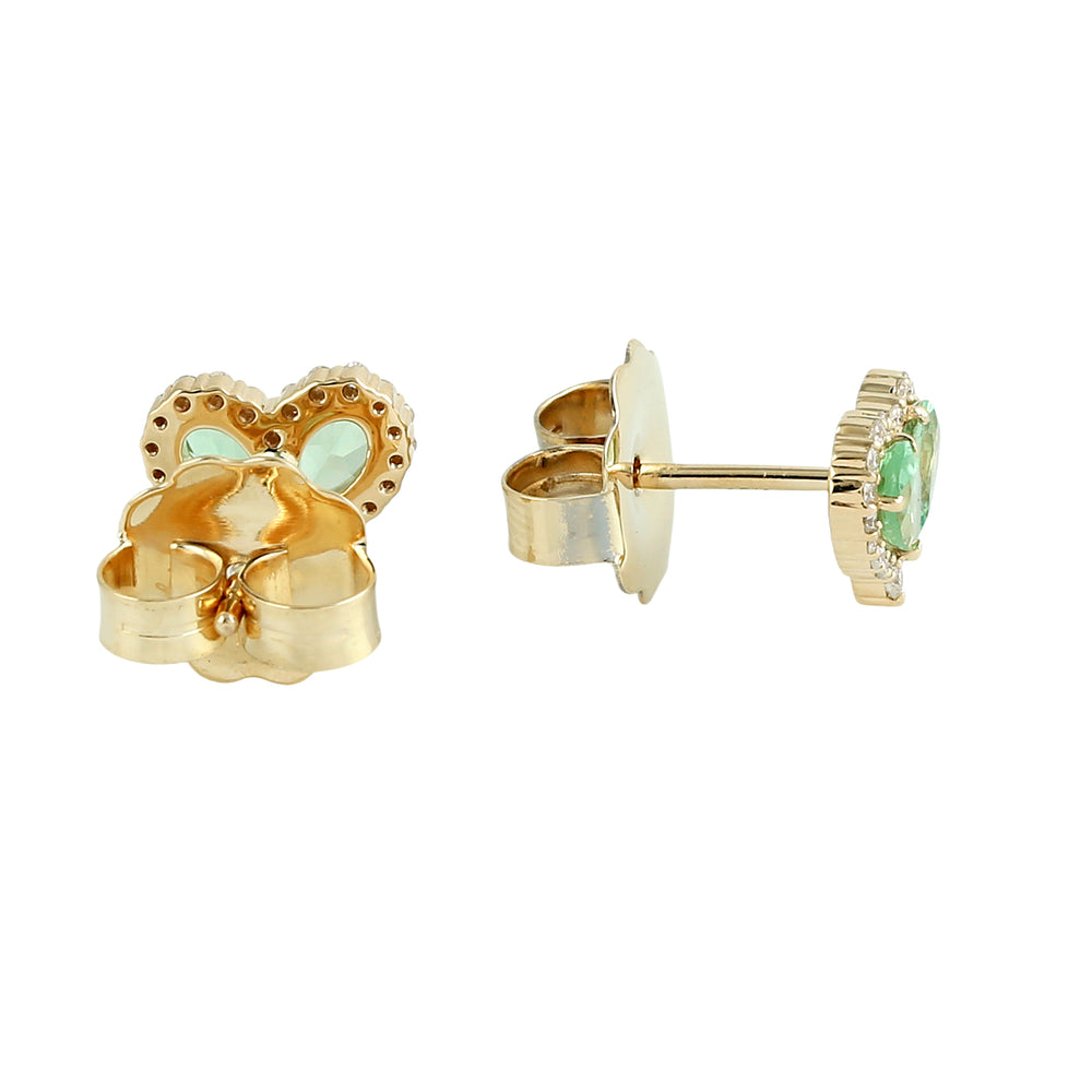 Pear Cut Tsavorite & Diamond Heart Stud Earrings in 18K Yellow Gold