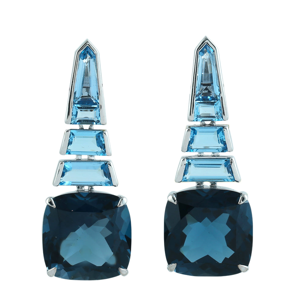 London Blue Topaz Gemstone Dangle Earrings in 14K White Gold