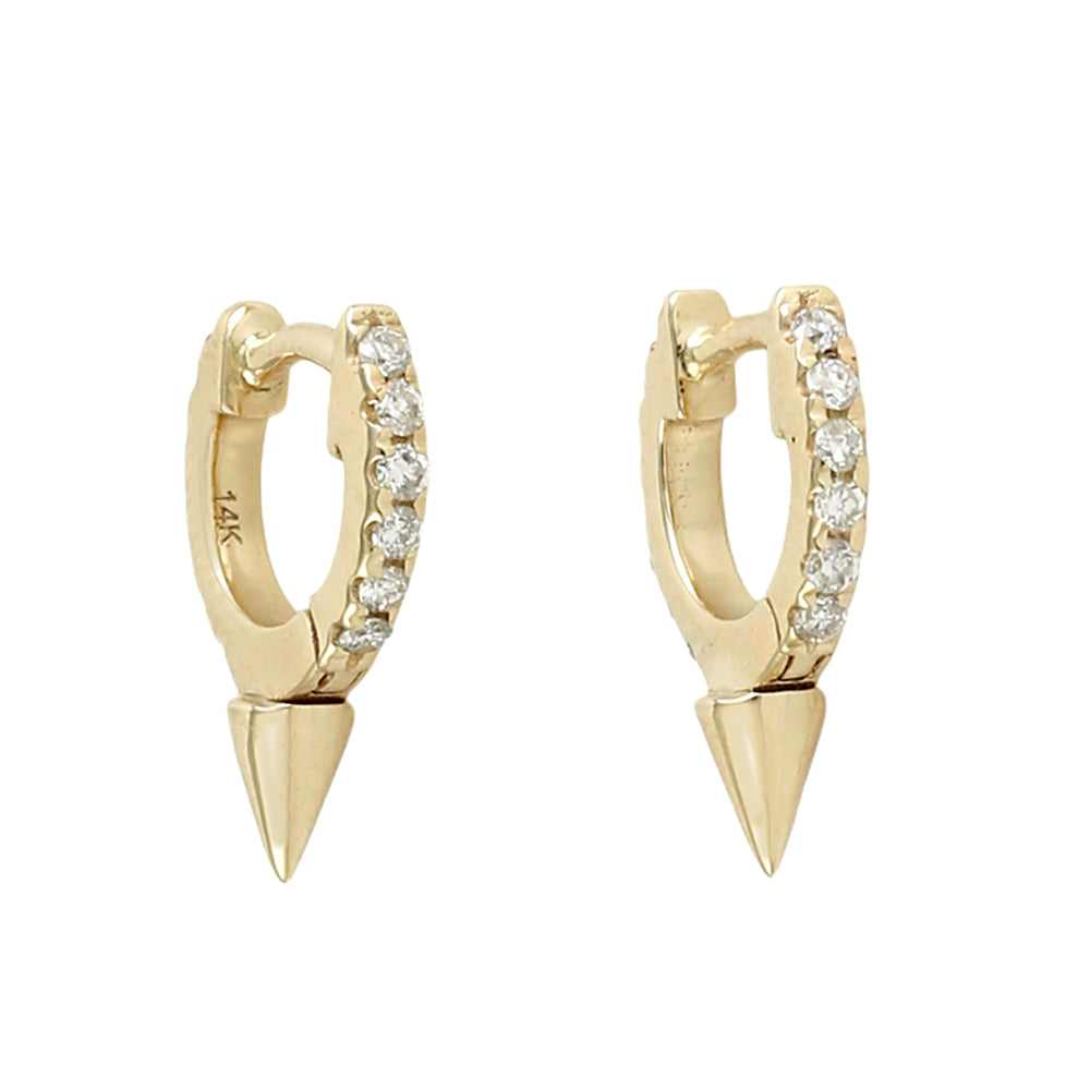14K Yellow Gold Pave Diamond Spike Huggies Earrings