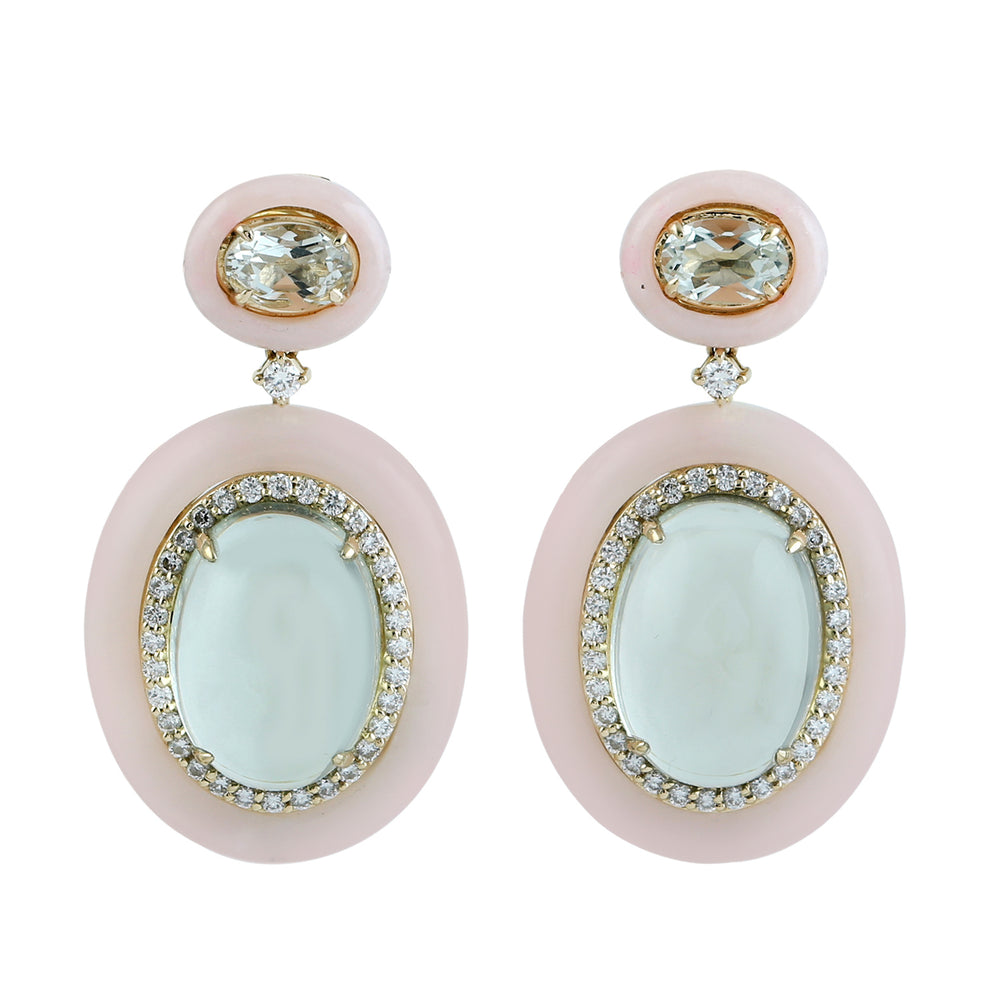 Green Amethyst & Opal Pave Diamond Dangle Earrings in 18K Yellow Gold