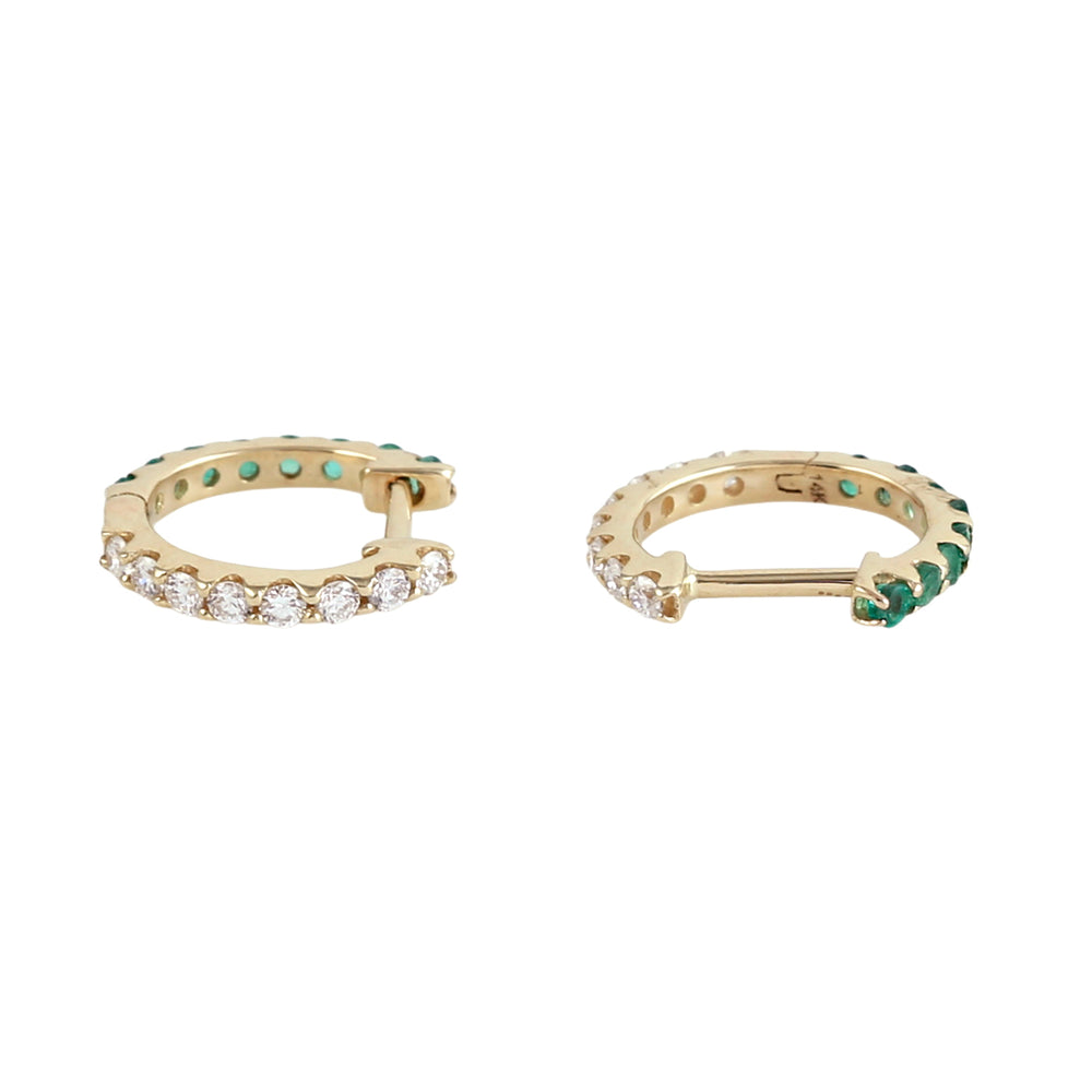 Emerald & Diamond Dual Side Hoop Earrings in 14K Yellow Gold