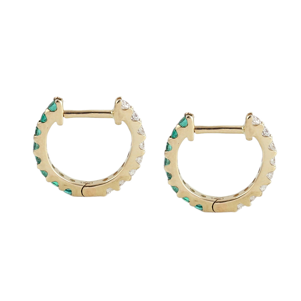 Emerald & Diamond Dual Side Hoop Earrings in 14K Yellow Gold