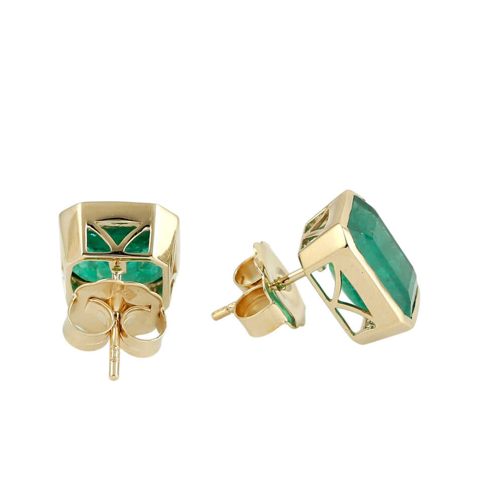 Octagon Cut Emerald Gemstone Stud Earrings in 14K Yellow Gold