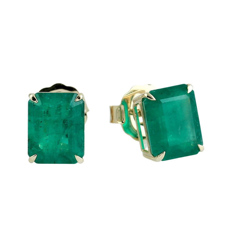 Emerald Cut Emerald Stud Earrings in 14K Yellow Gold