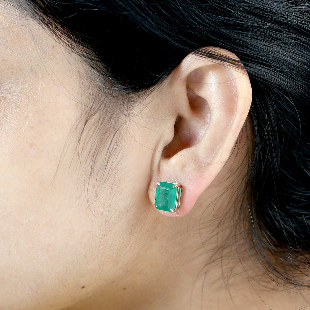 Emerald Cut Emerald Stud Earrings in 14K Yellow Gold