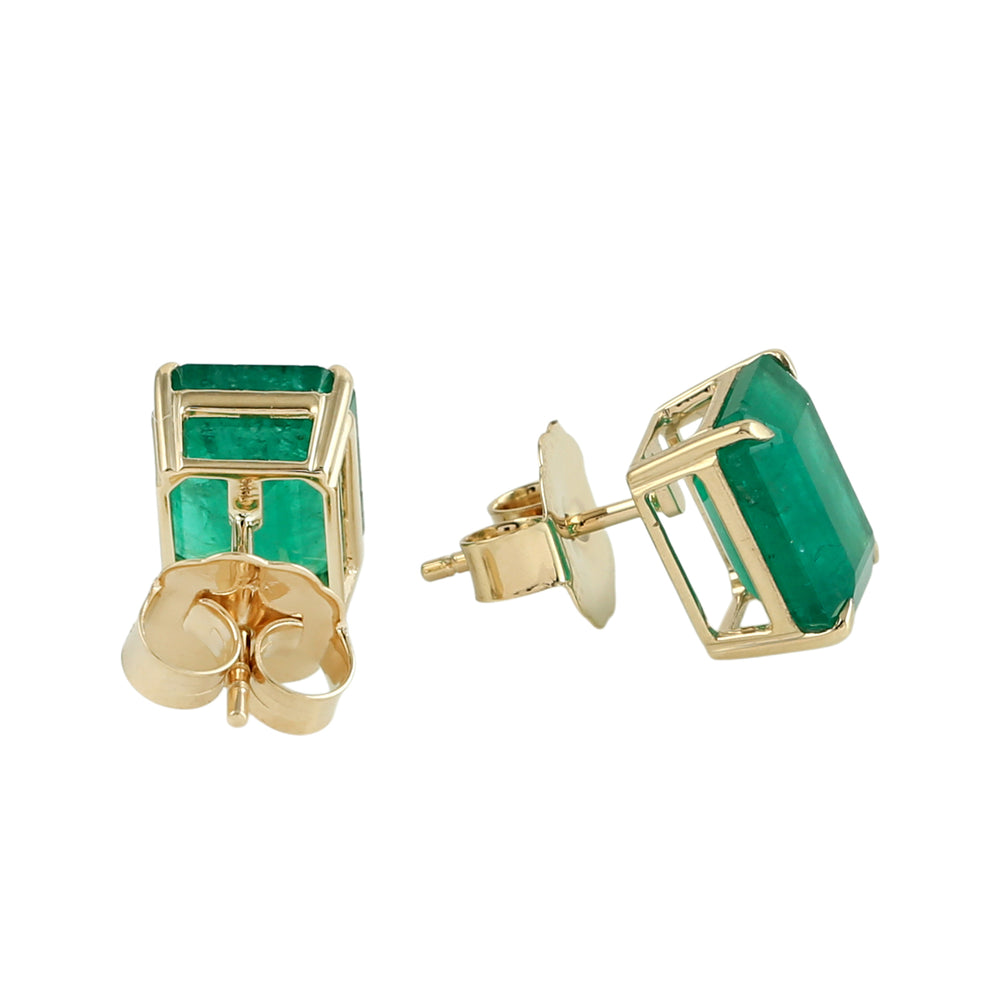 Emerald Cut Emerald Stud Earrings in 14K Yellow Gold