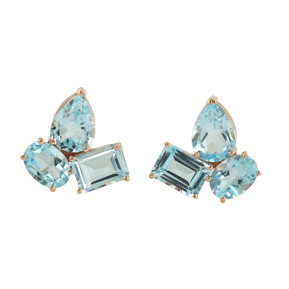 Blue Topaz Gemstone Prong Stud Earrings in 18K Rose Gold