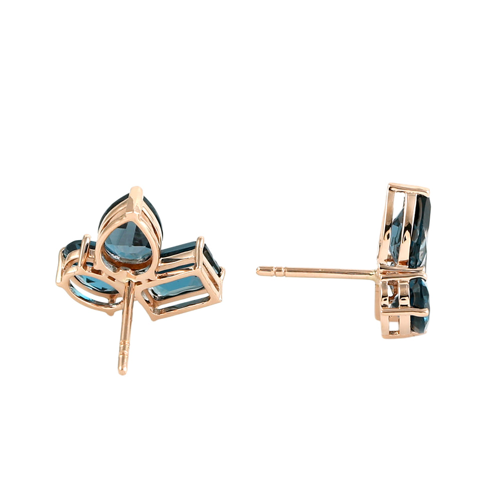 18K Rose Gold Prong London Blue Topaz Stud Earrings