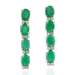 Prong Set Emerald Diamond Long Drop Stud Earrings In 14k White Gold