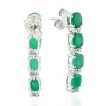 Prong Set Emerald Diamond Long Drop Stud Earrings In 14k White Gold