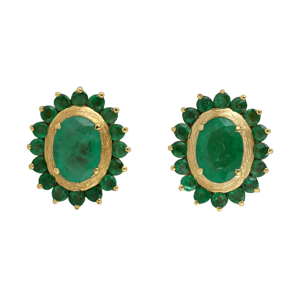 Oval Cut Emerald 18k Yellow Gold Beautiful Stud Ear Jewelry