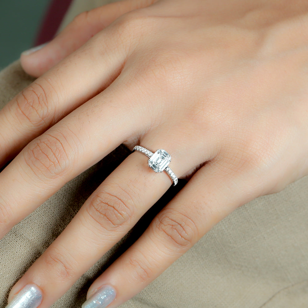 Emerald-Cut Illusion Baguette Diamond Ring in 18K White Gold