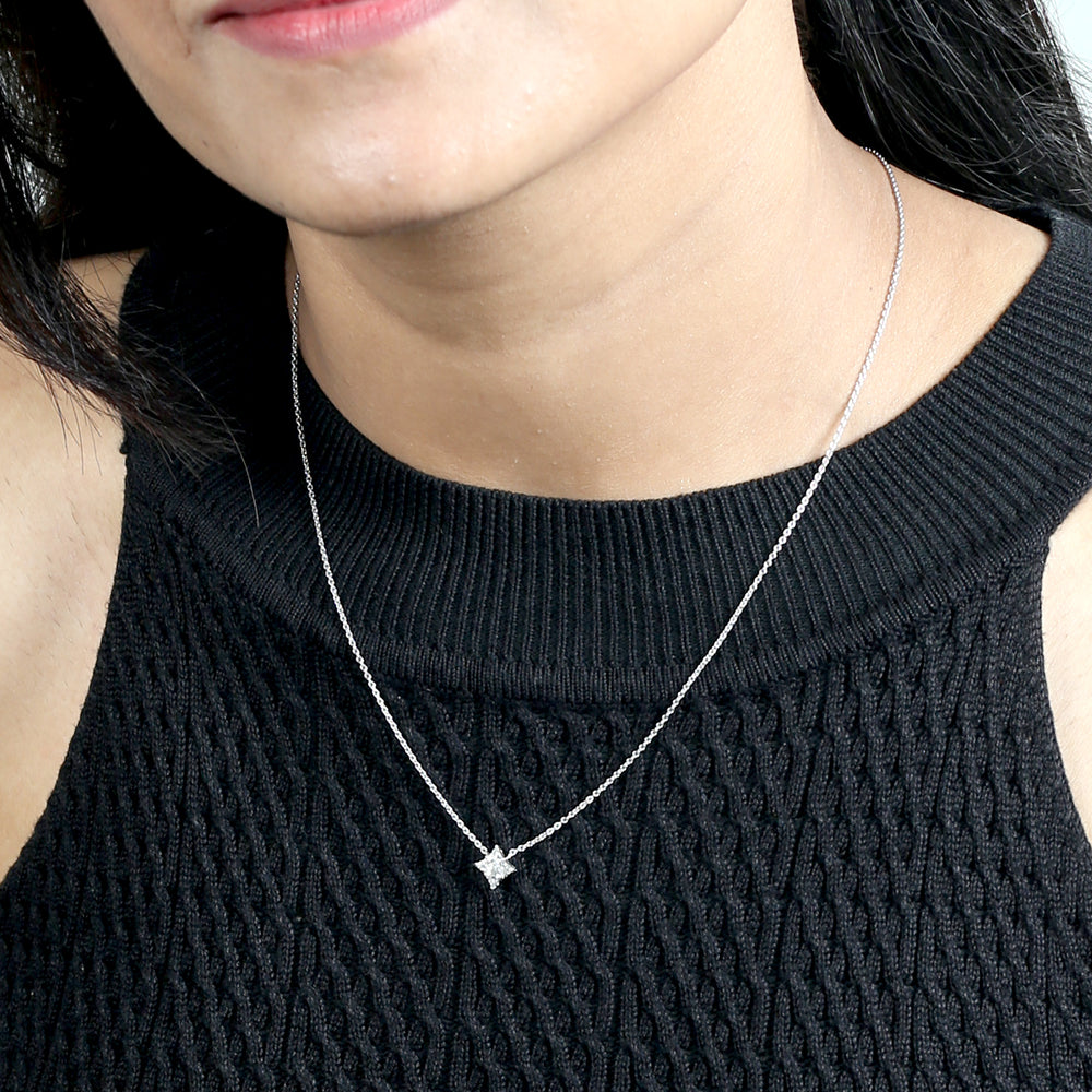 Natural Rose Cut Diamond Star Princess Necklace In 18K White Gold