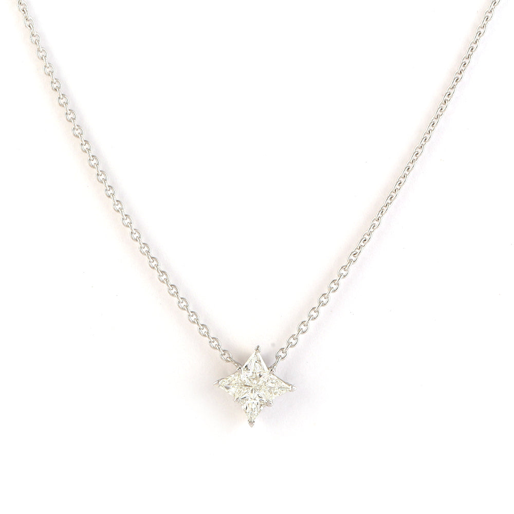 Natural Rose Cut Diamond Star Princess Necklace In 18K White Gold