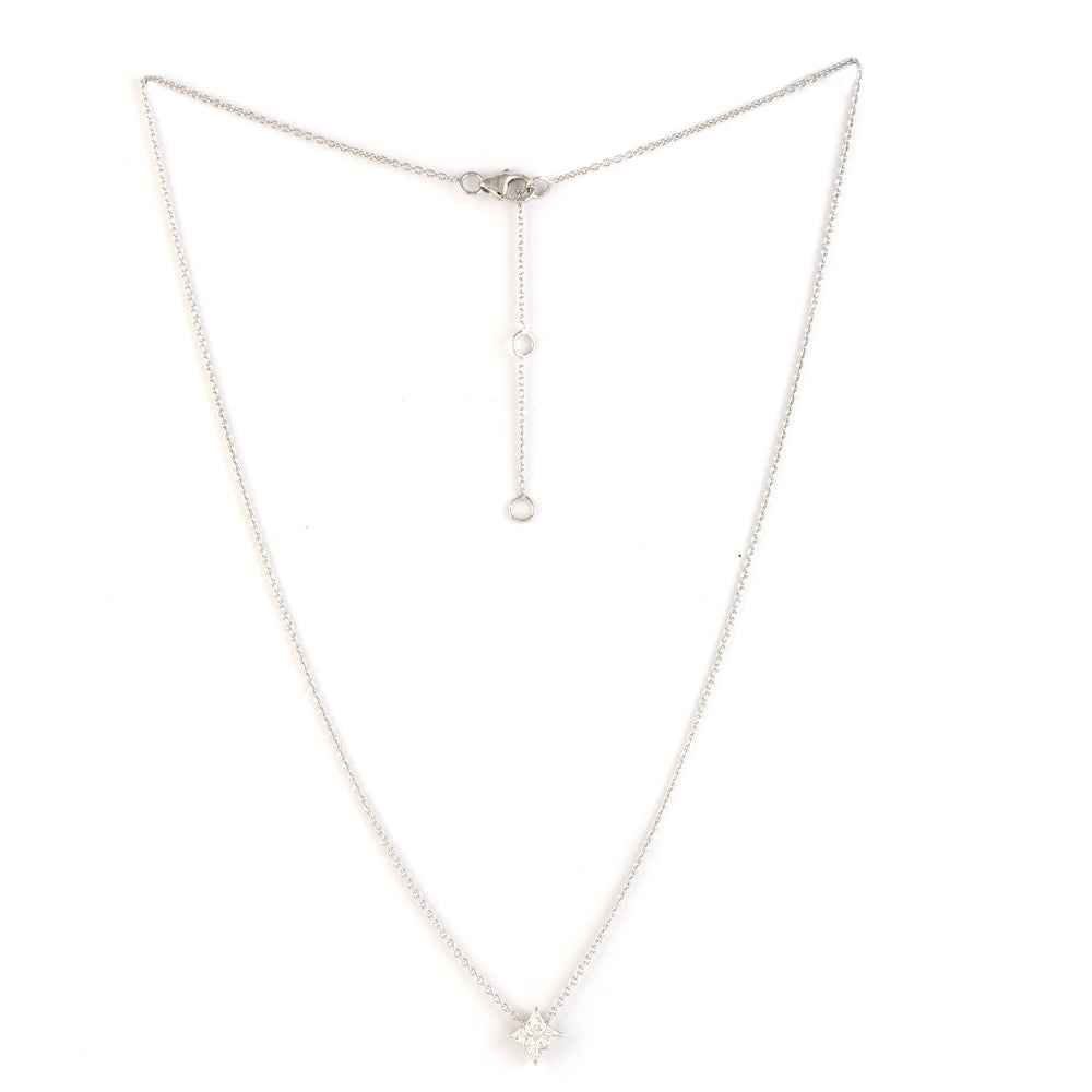 Natural Rose Cut Diamond Star Princess Necklace In 18K White Gold