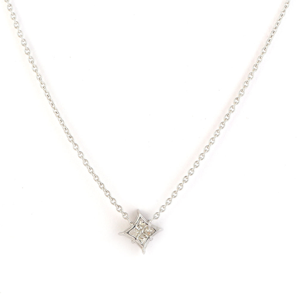 Natural Rose Cut Diamond Star Princess Necklace In 18K White Gold