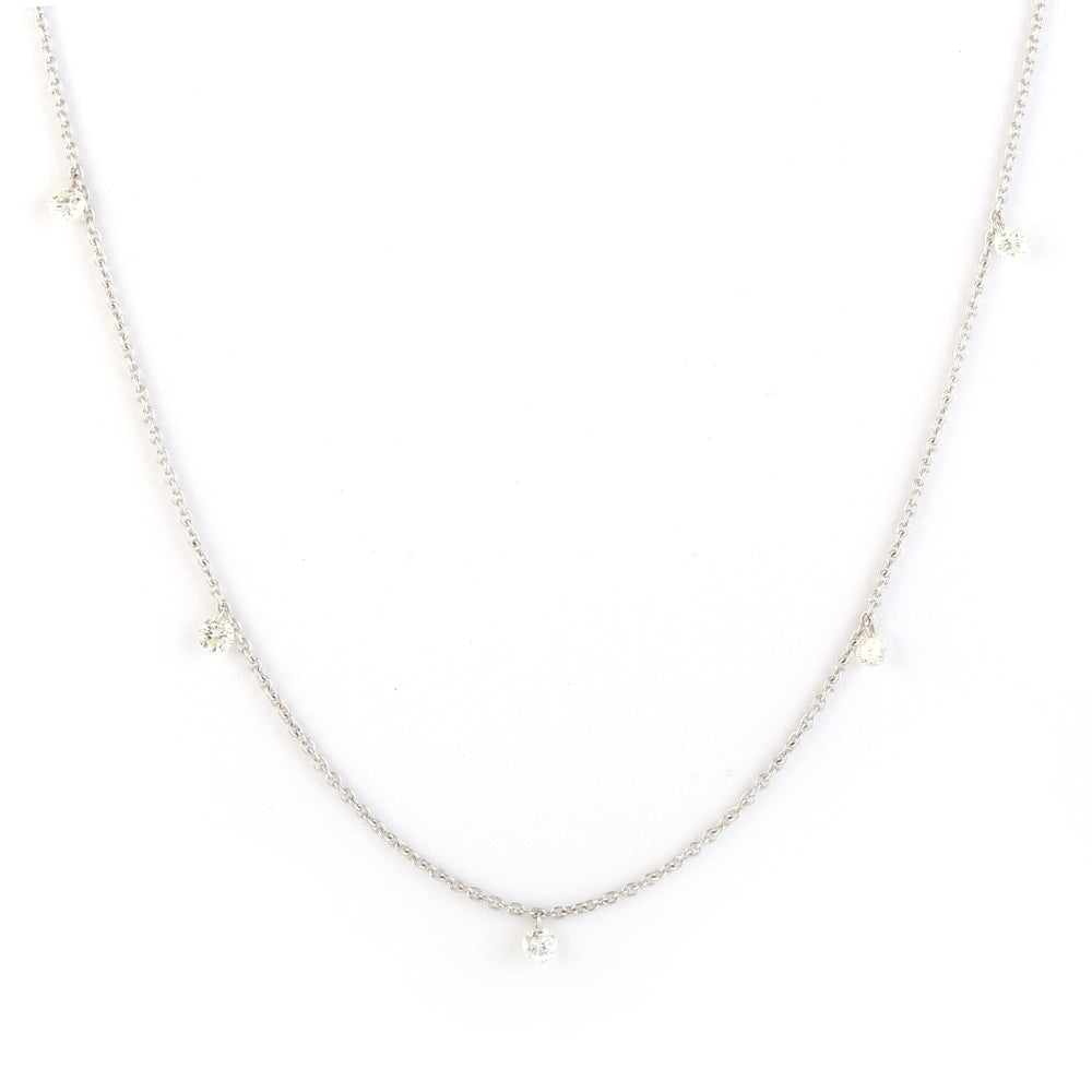 Diamond Station Chain Necklace in 18K White Gold