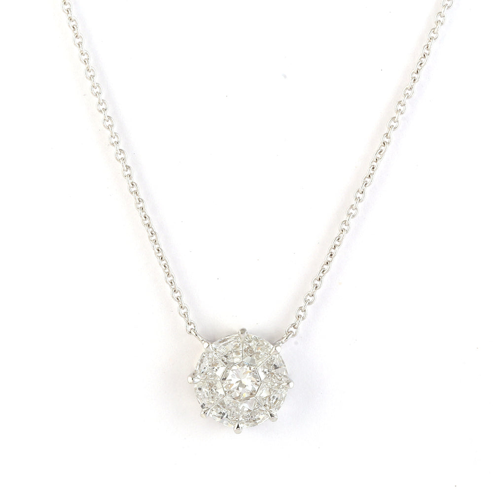 Natural Rose Cut Diamond Designer Princess Necklace In 18K White Gold