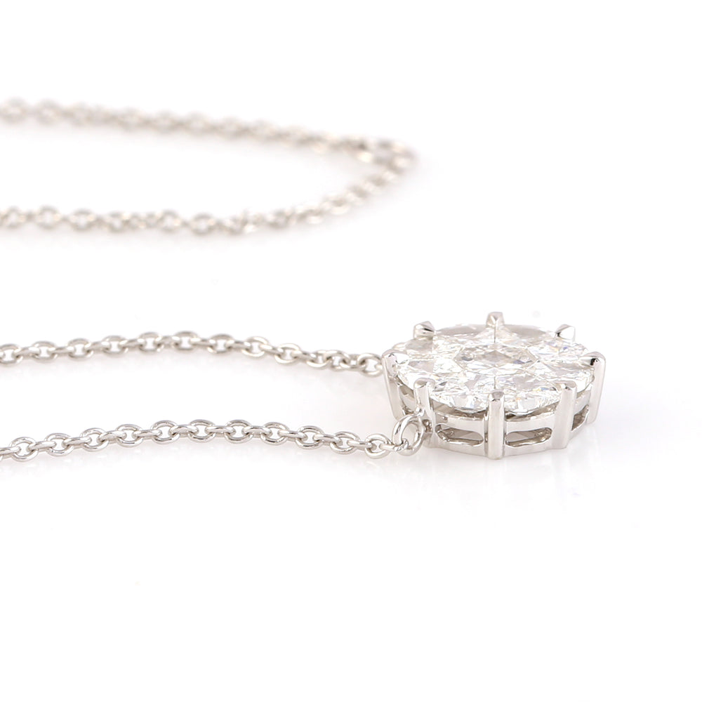 Natural Rose Cut Diamond Designer Princess Necklace In 18K White Gold