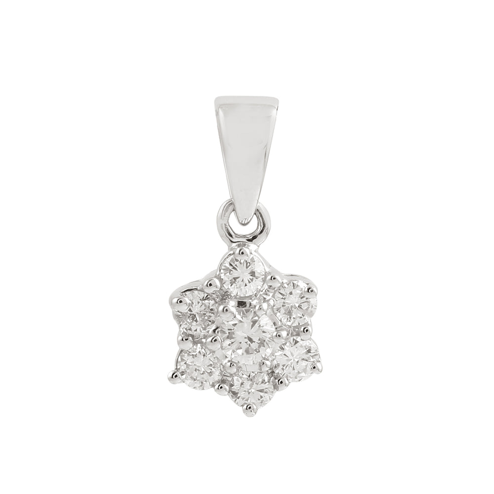 Flower Design Natural Diamond Charm Pendant 18K White Gold For Her