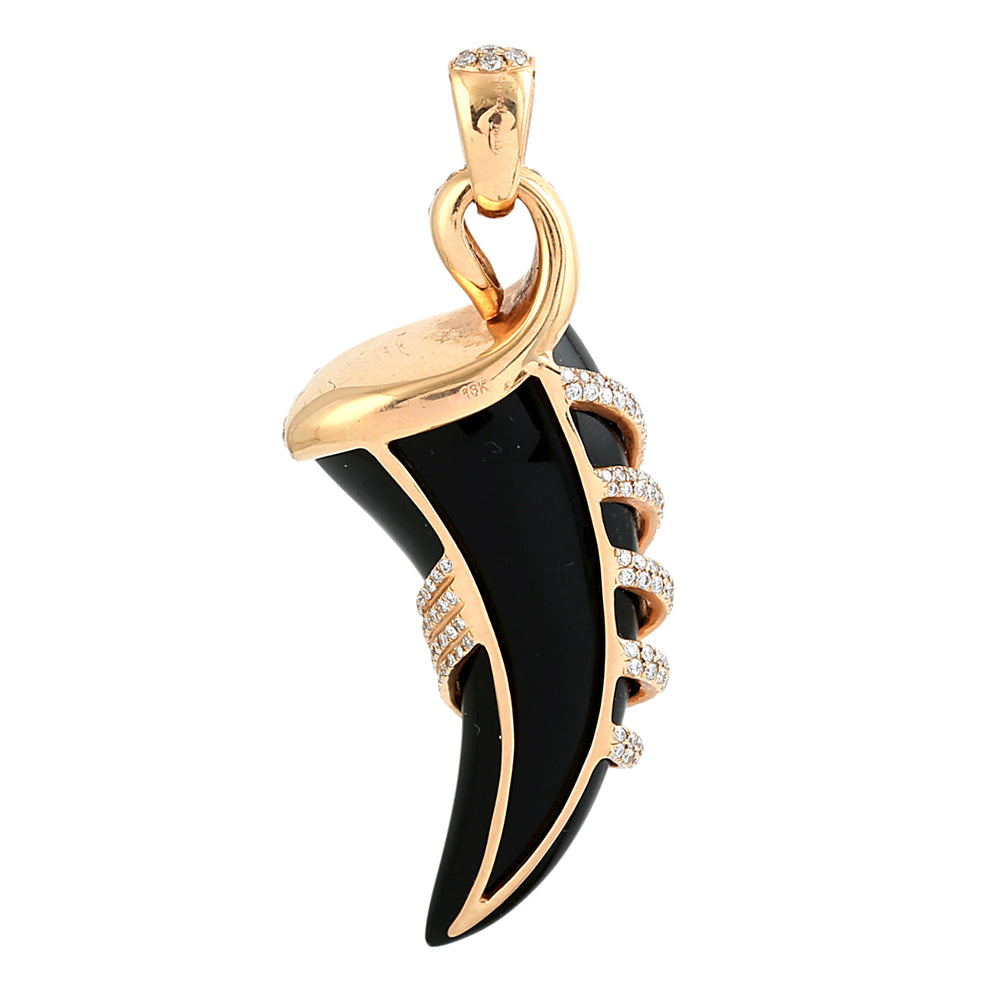 18K Rose Gold Designer Horn Pendant with Onyx and Pave Diamonds