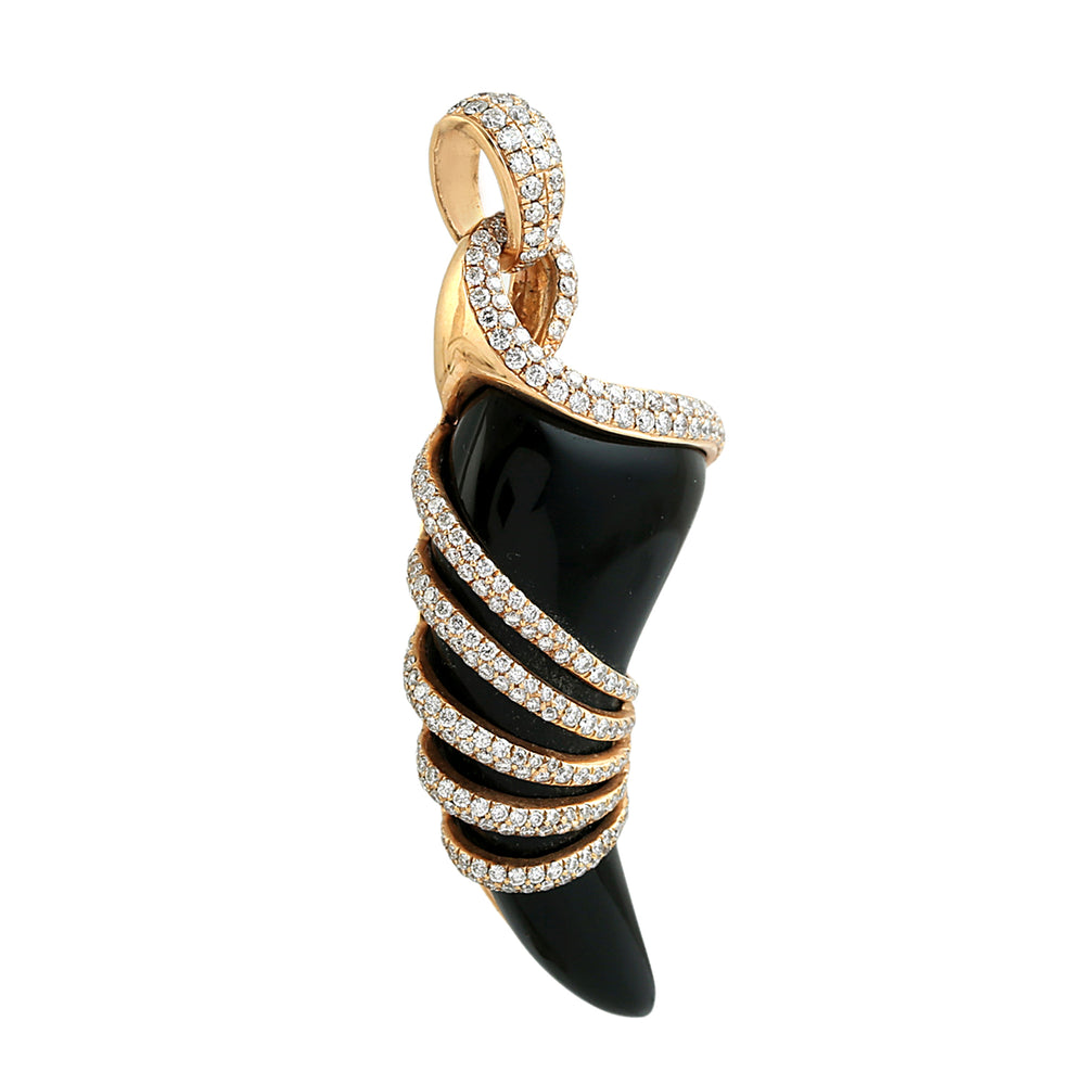 18K Rose Gold Designer Horn Pendant with Onyx and Pave Diamonds