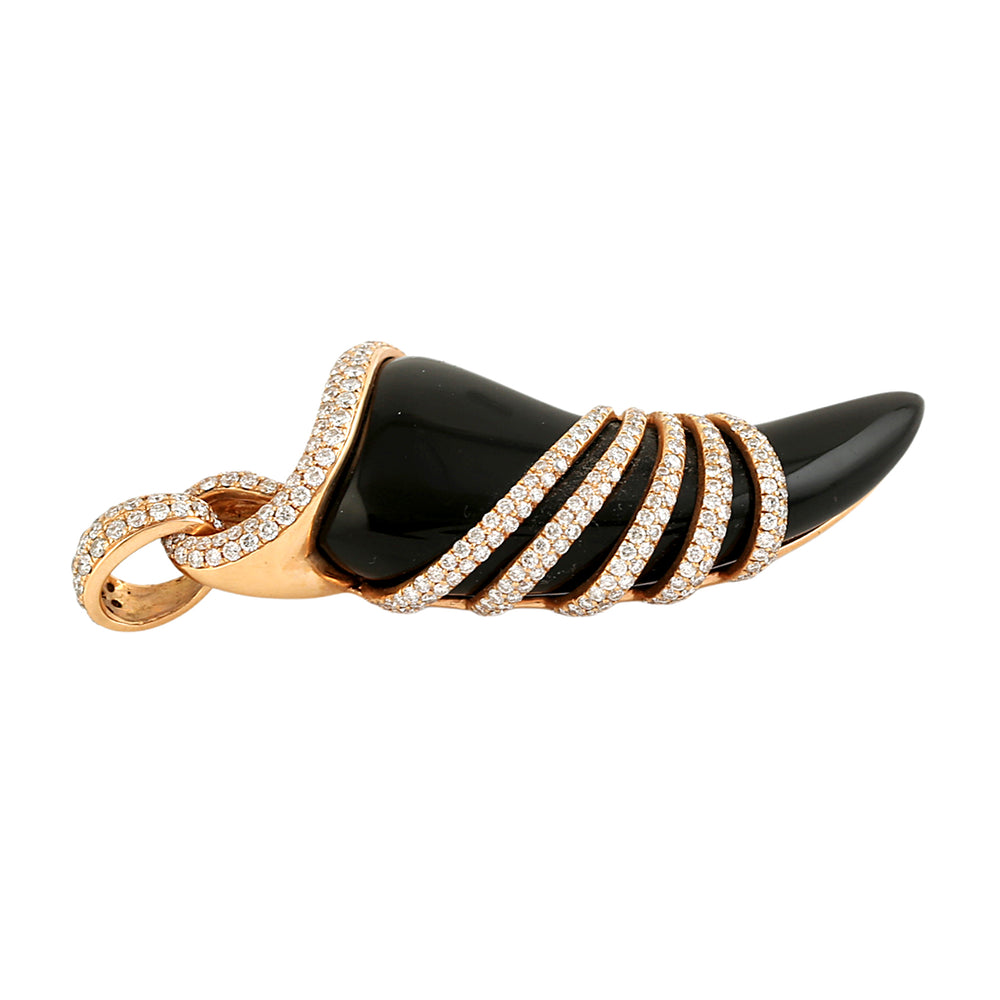 18K Rose Gold Designer Horn Pendant with Onyx and Pave Diamonds