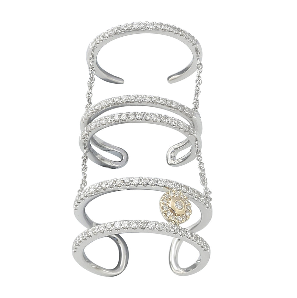 Natural Diamond Studded Knuckle Long Ring In 14K White Gold For Her