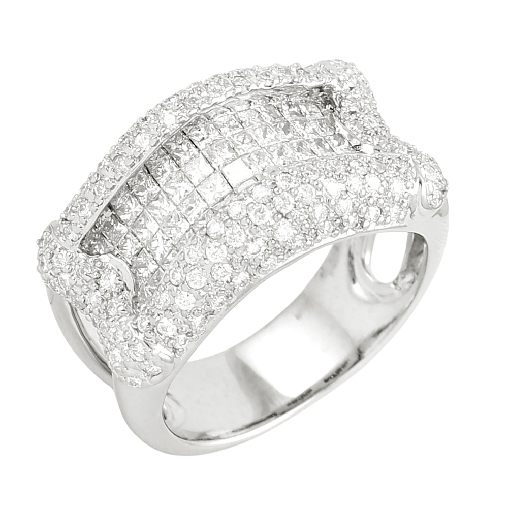 Princess Cut & Pave Diamond Wide Band Ring in 18K White Gold – Luxury Statement Ring