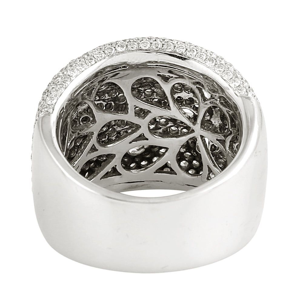 Black & White Diamond Floral Cocktail Ring in 18K White Gold