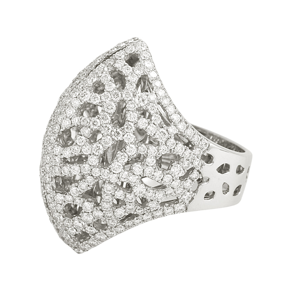 Luxury Long Diamond Cocktail Ring in White Gold – Micro Pave Design