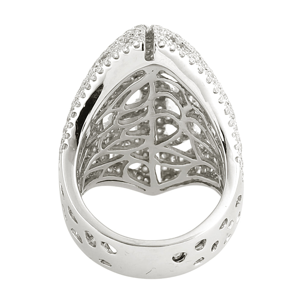 Luxury Long Diamond Cocktail Ring in White Gold – Micro Pave Design