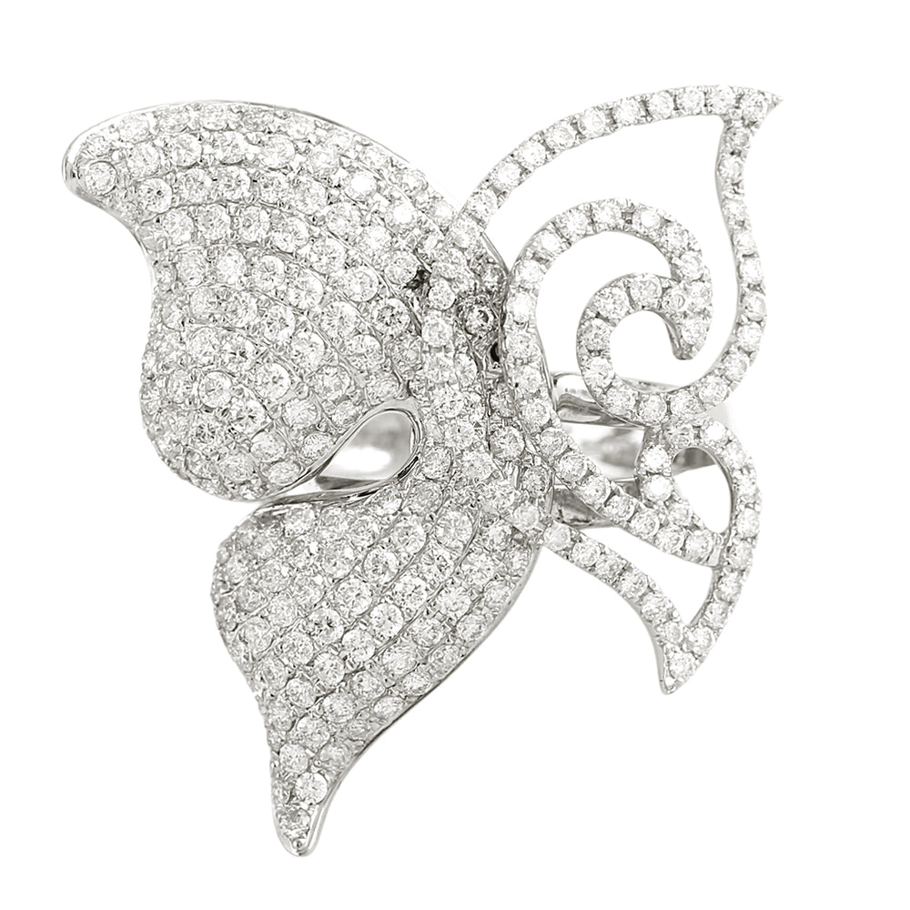 Delicate Butterfly Ring in 18K White Gold – Micro Pave Diamond Design