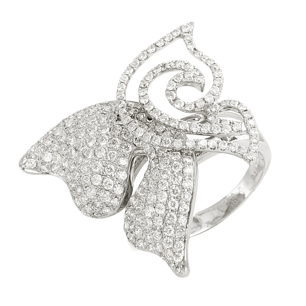 Delicate Butterfly Ring in 18K White Gold – Micro Pave Diamond Design