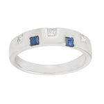 Natural Square Blue Sapphire & Diamond Band Ring Solid 18K White Gold