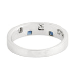 Natural Square Blue Sapphire & Diamond Band Ring Solid 18K White Gold