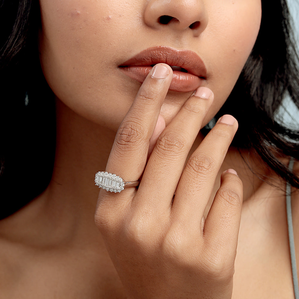 Half Eternity Band Ring with Baguette Diamonds in White Gold