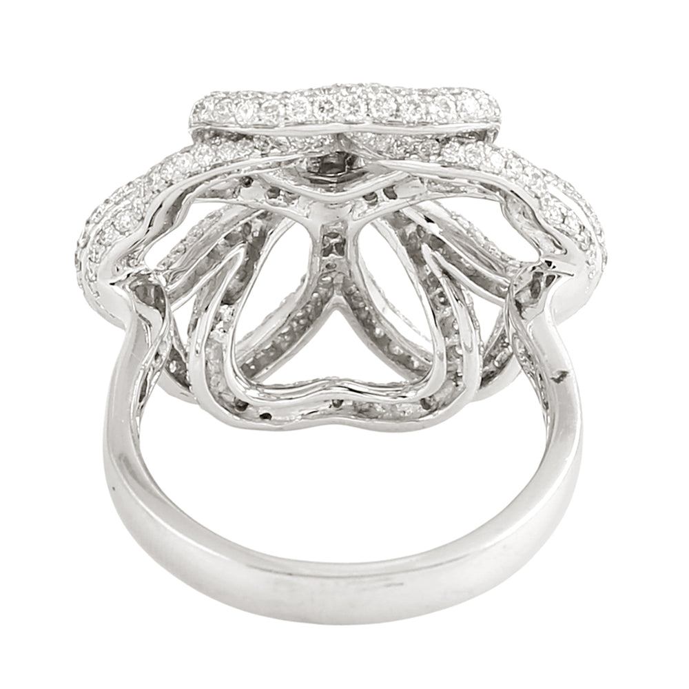 Micro Pave Diamond Floral Ring in 18K White Gold – Fine Jewelry Gift