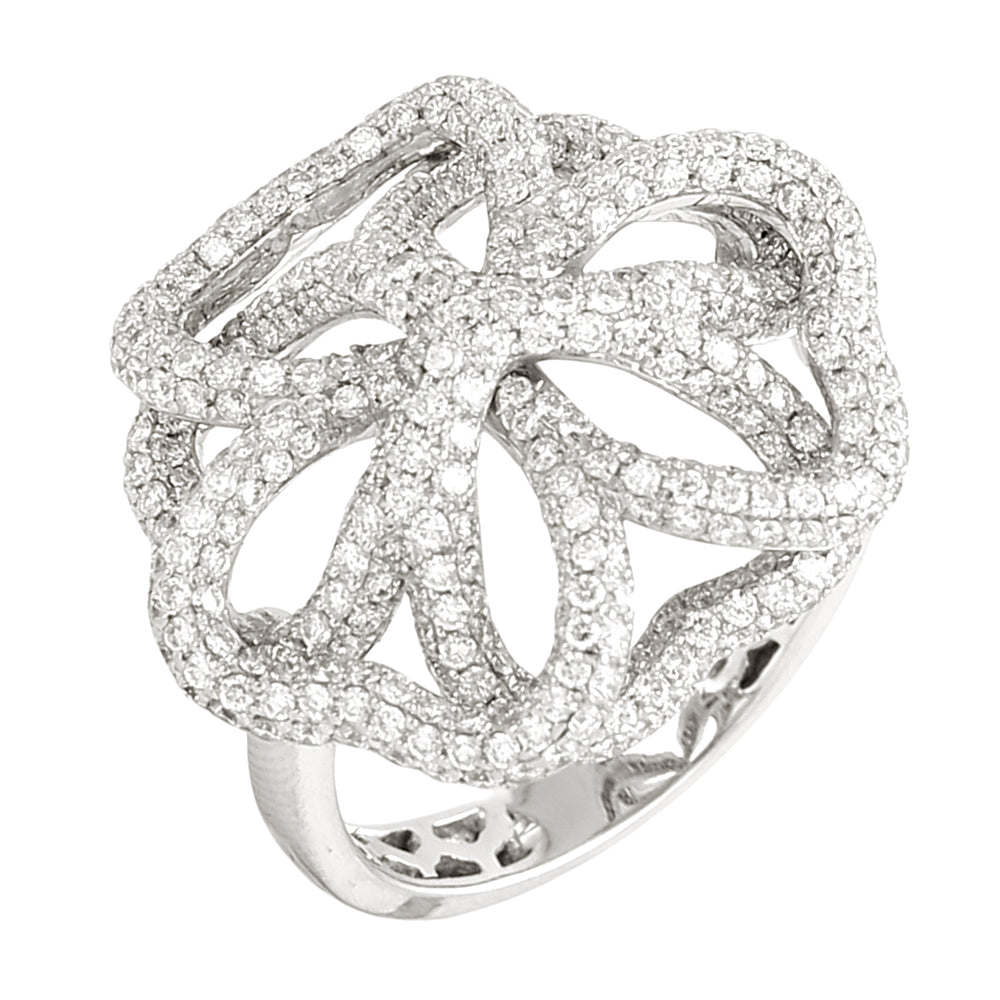 Micro Pave Diamond Floral Ring in 18K White Gold – Fine Jewelry Gift
